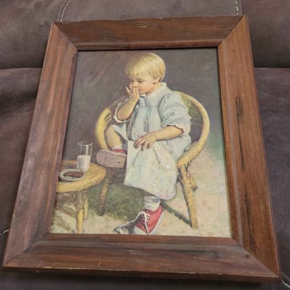 VINTAGE Framed James Ingwersen Art Prints Gretchen Girl Eating 1973